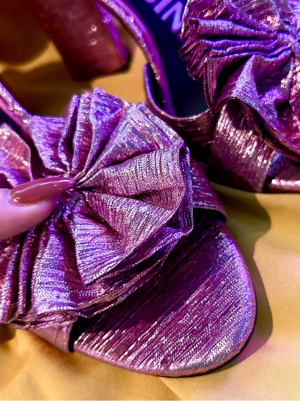 Gianni Bini Metallic Lavender Heeled Bow Sandals, Size 8 - Picture 6 of 10
